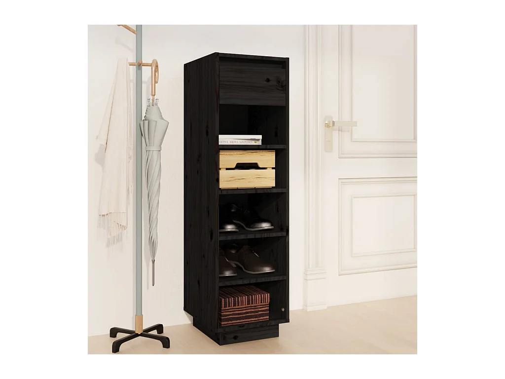 Scarpiera nera 30x34x105 cm in legno massello di pino