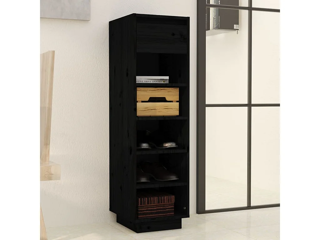 Armoire à chaussures noir 30x34x105 cm bois de pin massif