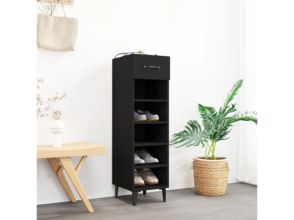 Schoenenkast Zwart 30x35x105 cm Bewerkt hout