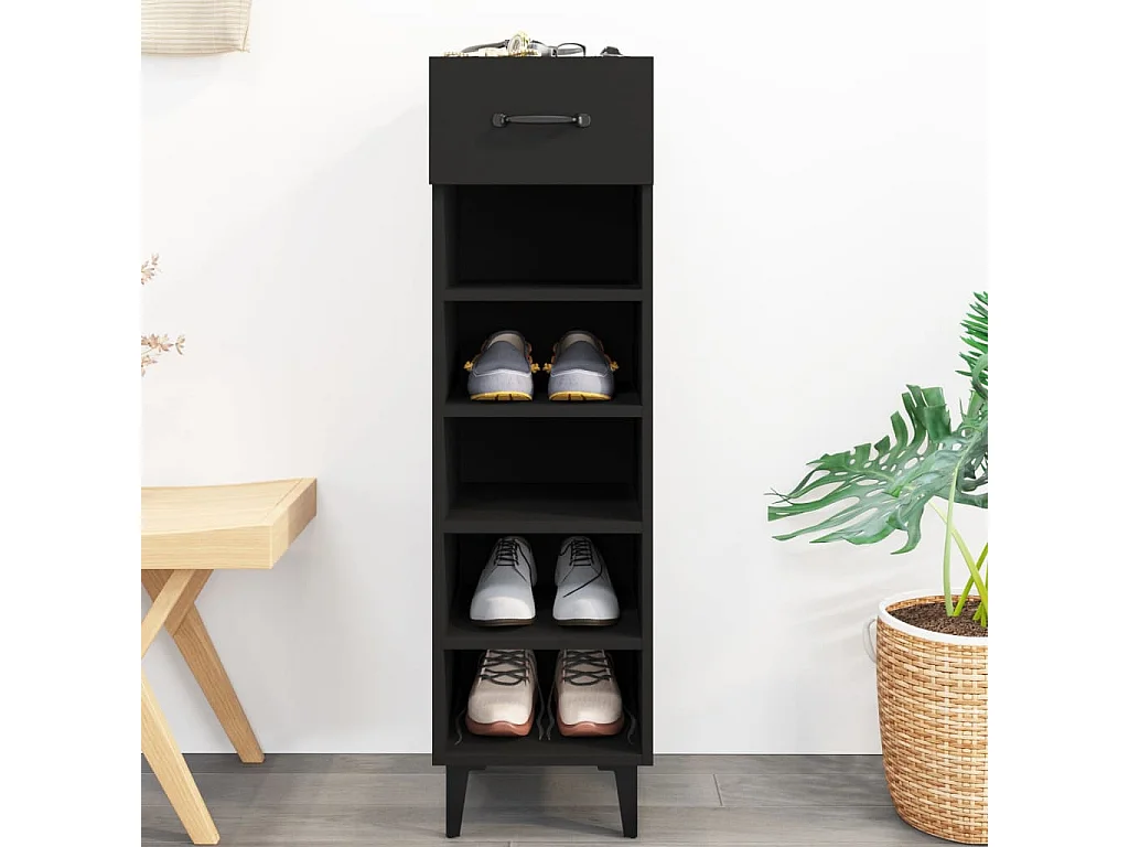 Schoenenkast Zwart 30x35x105 cm Bewerkt hout