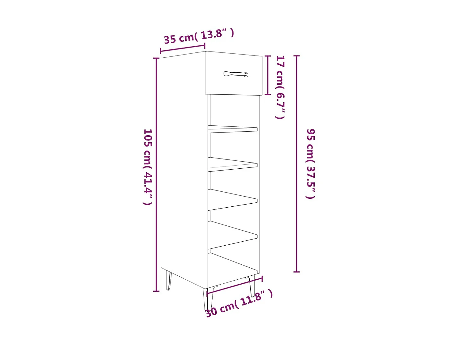Schoenenkast Zwart 30x35x105 cm Bewerkt hout