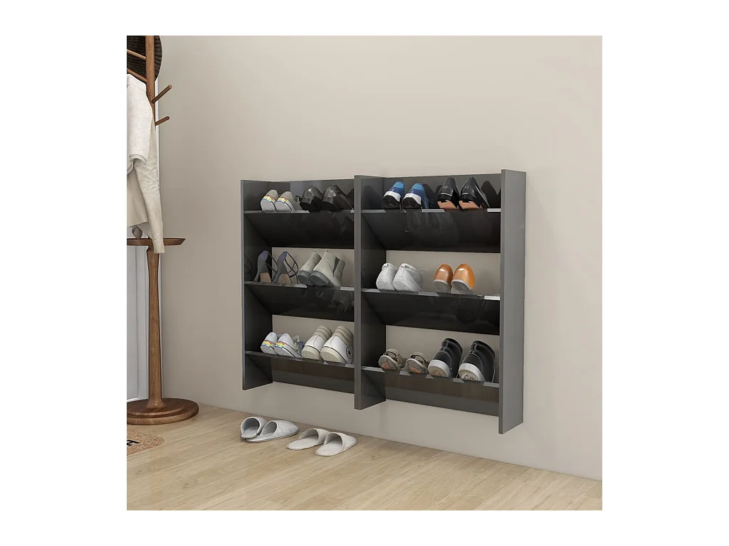 Armoires à chaussures murales 2 pcs Gris brillant 60x18x90 cm