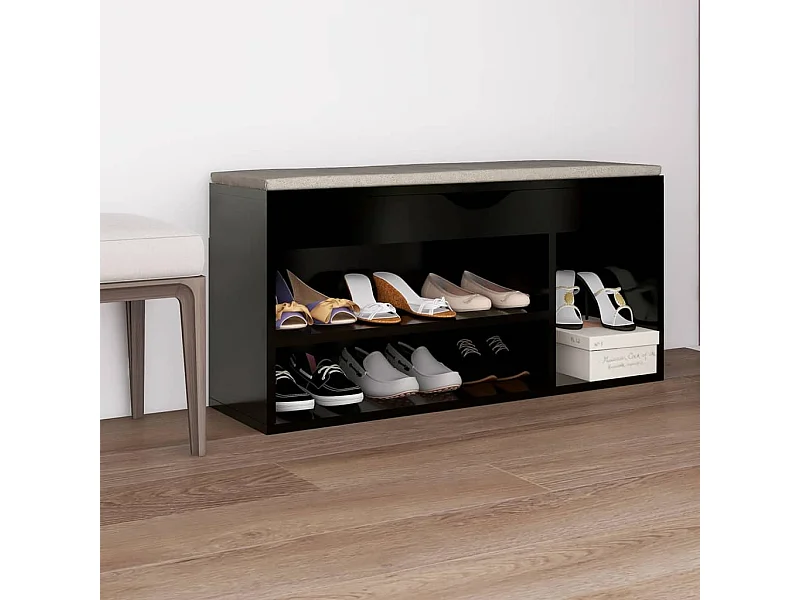 Schoenenbank met kussen Zwart 104x30x49 cm Spaanplaat