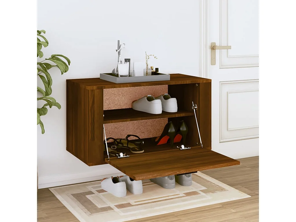 Armoire à chaussures murale Chêne marron 70x35x38cm Bois de Pin