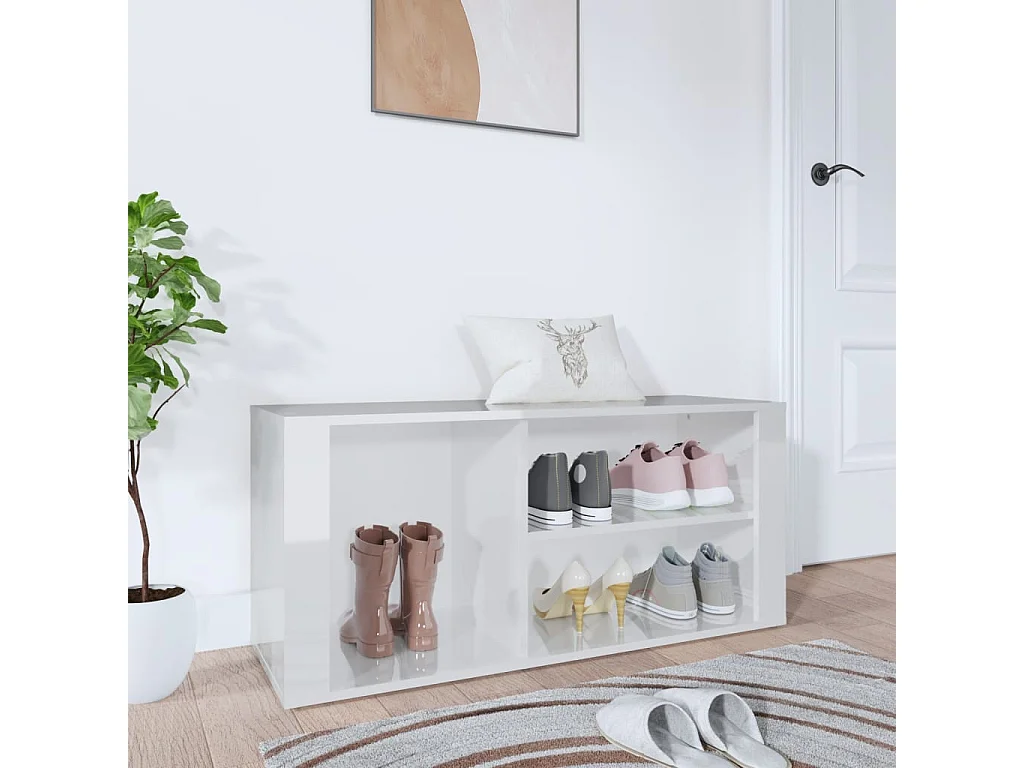 Sapateira branco brilhante 100x35x45 cm Madeira trabalhada