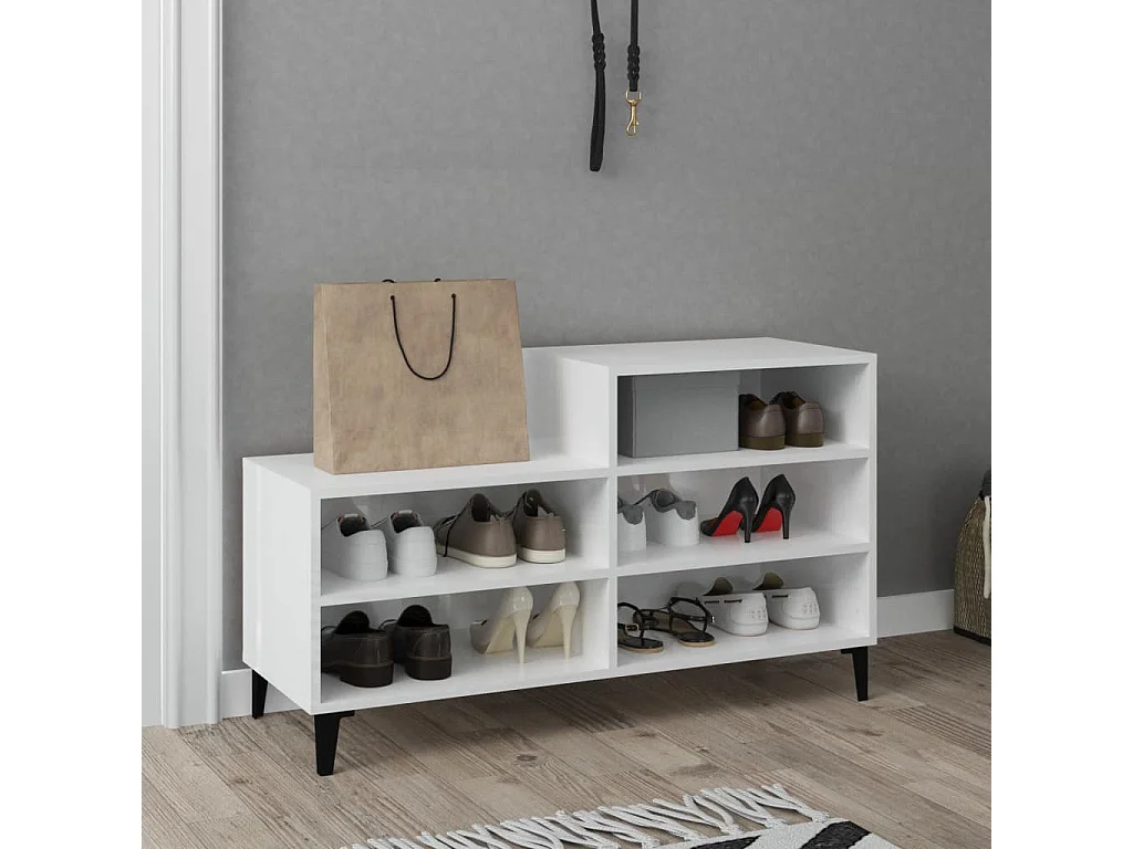 Sapateira branco brilhante 102x36x60 cm Madeira trabalhada