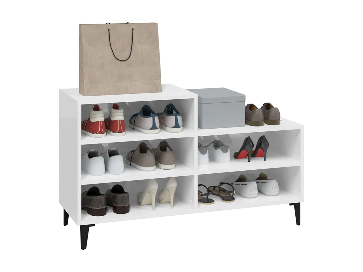 Sapateira branco brilhante 102x36x60 cm Madeira trabalhada