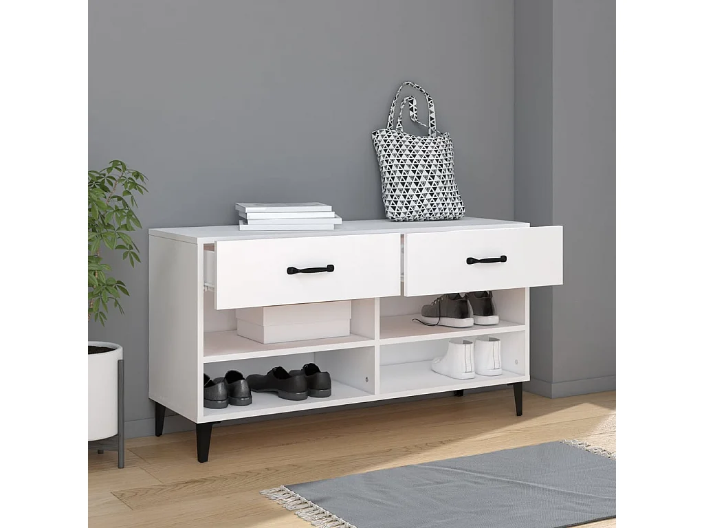 Schoenenkast Wit 102x35x55 cm Bewerkt hout