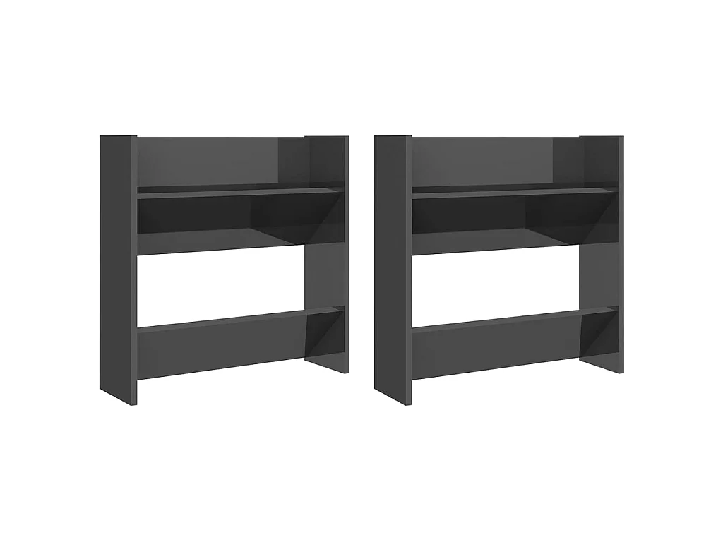 Armoires à chaussures murales 2 pcs Gris brillant 60x18x60 cm