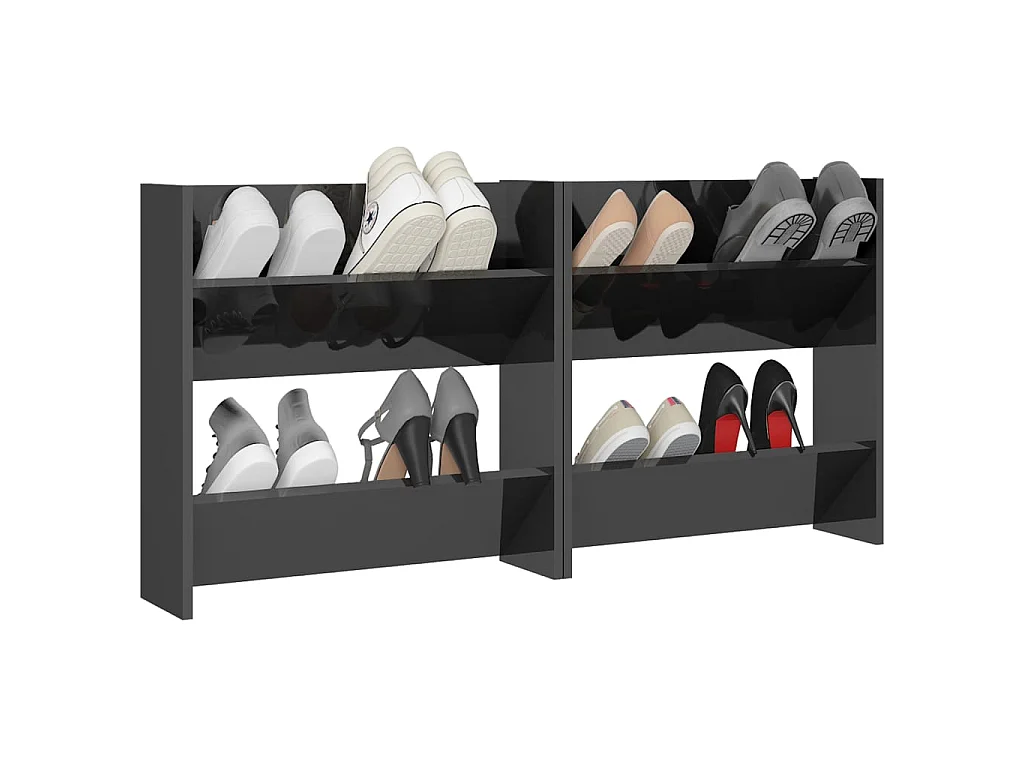 Wandmontierte Schuhschränke 2 Stk. Glanzgrau 60x18x60 cm