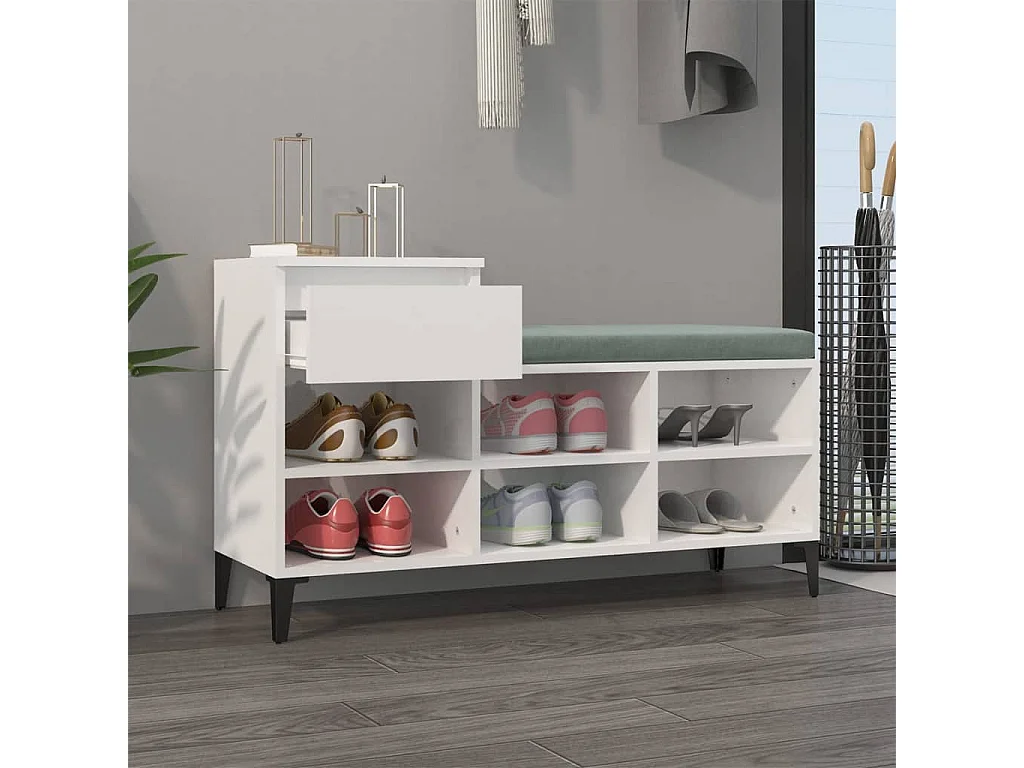 Armoire à chaussure Blanc brillant 102x36x60 cm Bois ingénierie