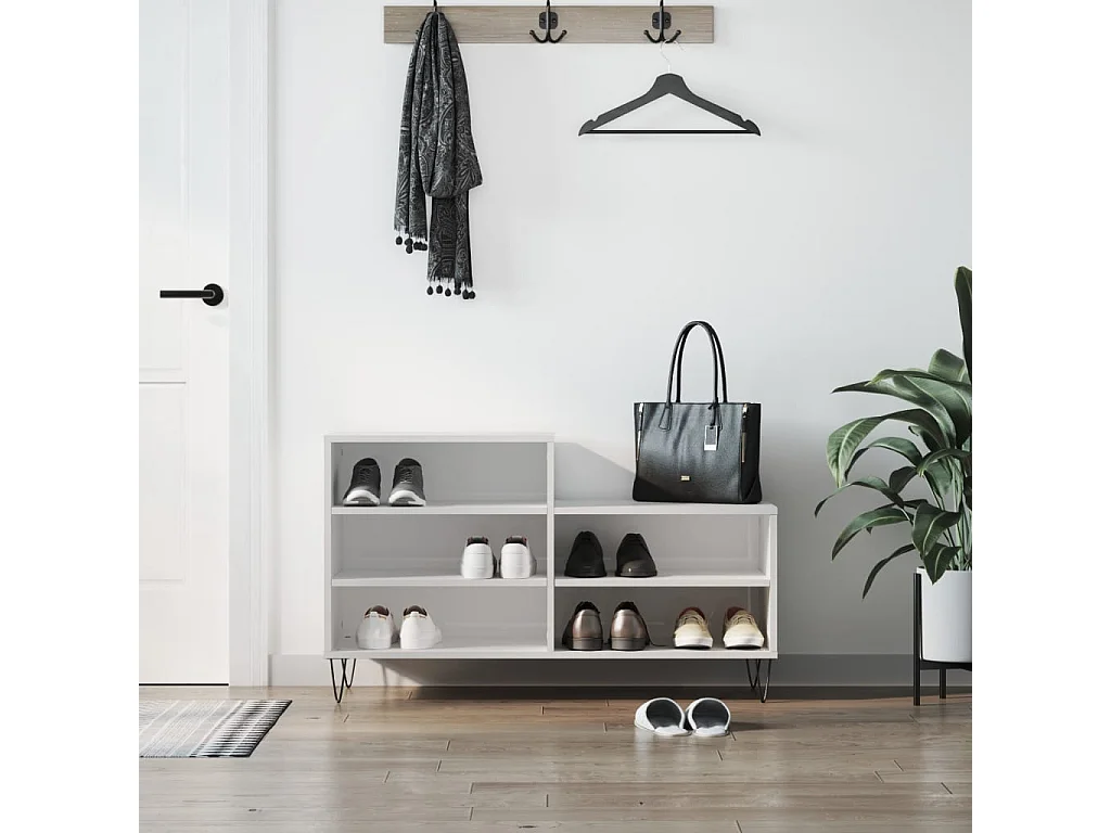 Armoire à chaussure Blanc brillant 102x36x60 cm Bois ingénierie