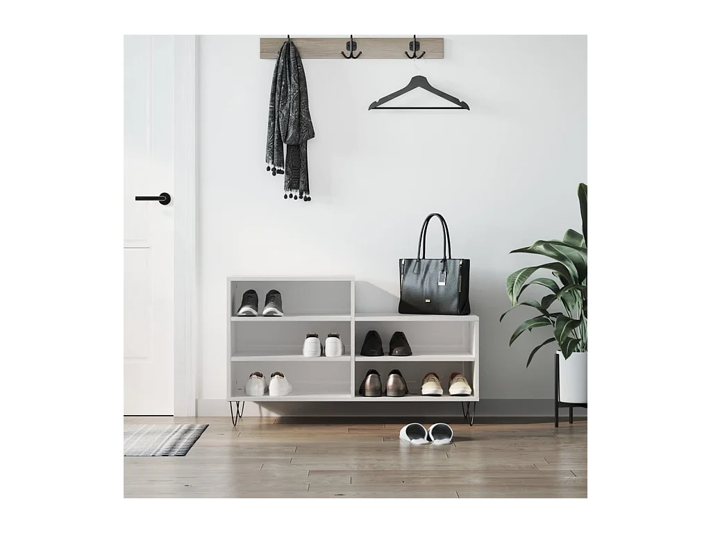 Schoenenkast Glanzend wit 102x36x60 cm Bewerkt hout