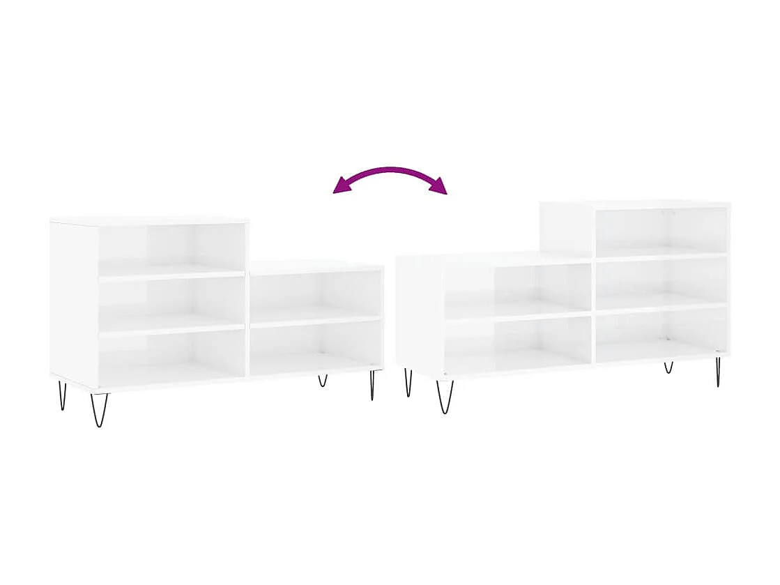 Schuhschrank, glänzend weiß, 102 x 36 x 60 cm, Holzwerkstoff