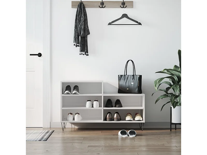 Armoire à chaussure Blanc brillant 102x36x60 cm Bois ingénierie