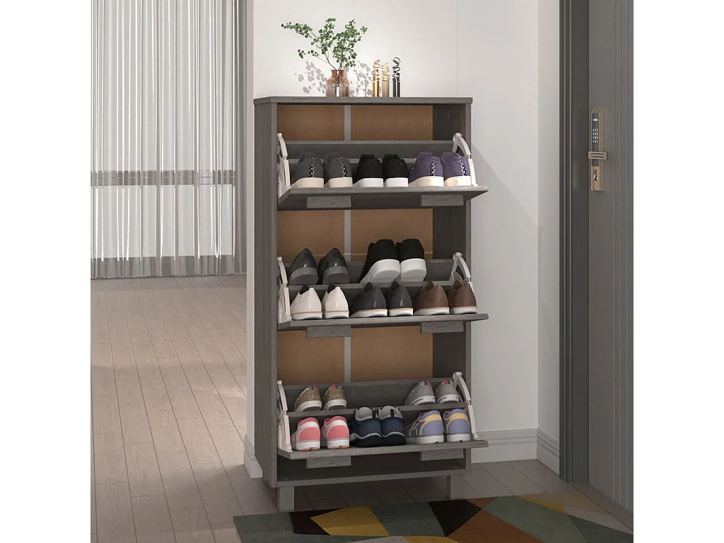 Armoire à chaussures HAMAR Gris clair 59,5x35x117 cm Pin massif