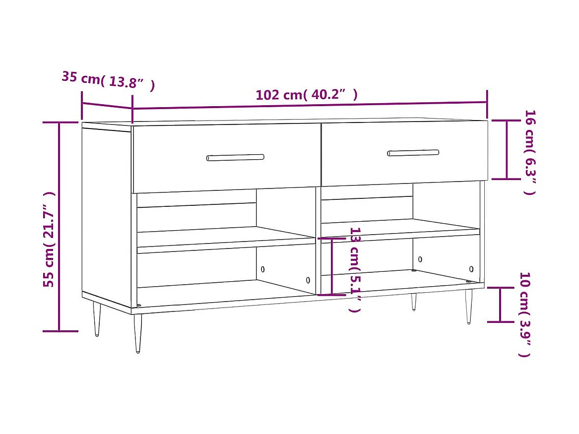Schuhbank aus Sonoma-Eiche, 102 x 35 x 55 cm, Holzwerkstoff