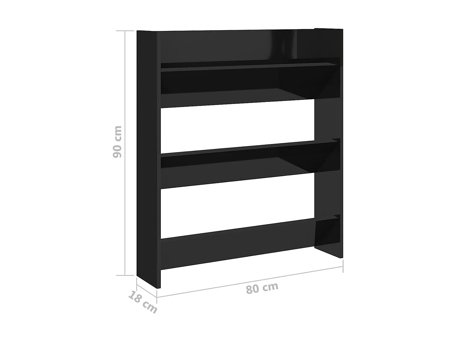 Zapatero de pared Aglomerado negro brillo 80x18x90 cm