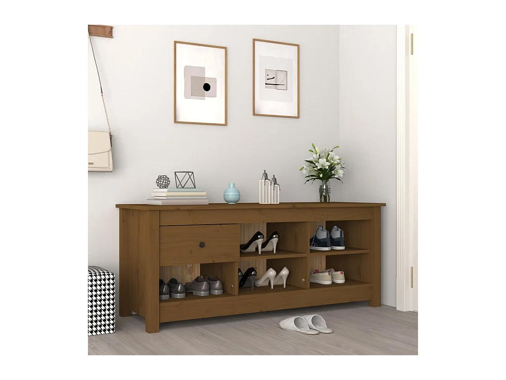 Armoire à chaussures Marron miel 110x38x45,5 cm Bois pin massif