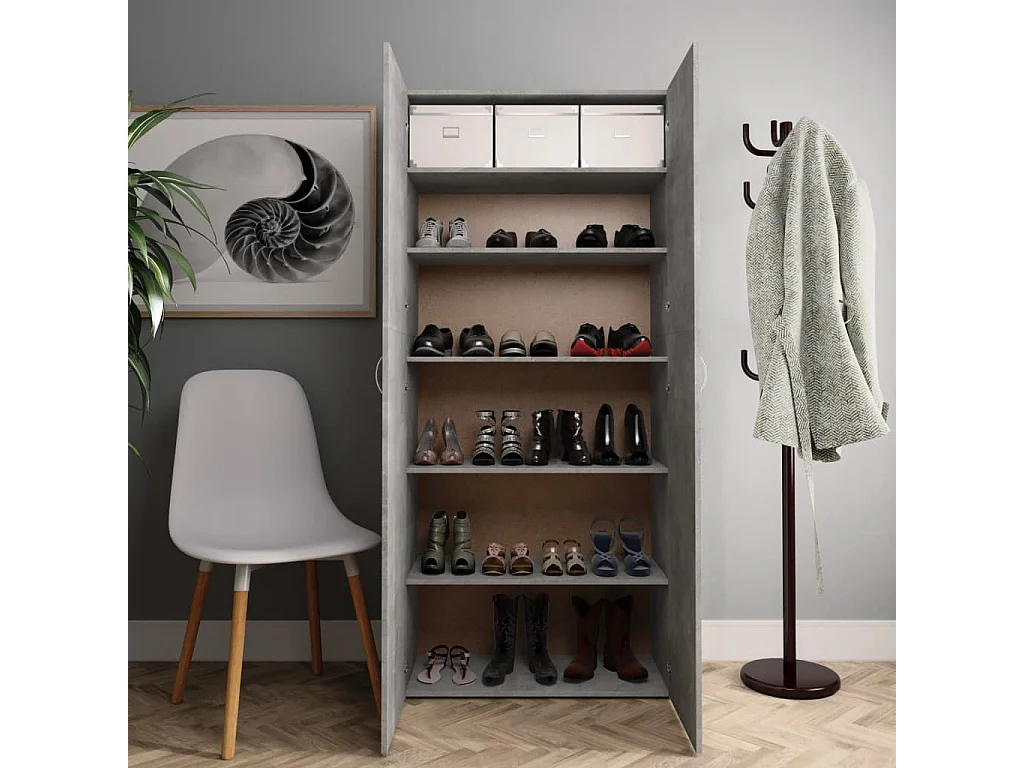 Armoire à chaussures Gris béton 80 x 35,5 x 180 cm Aggloméré