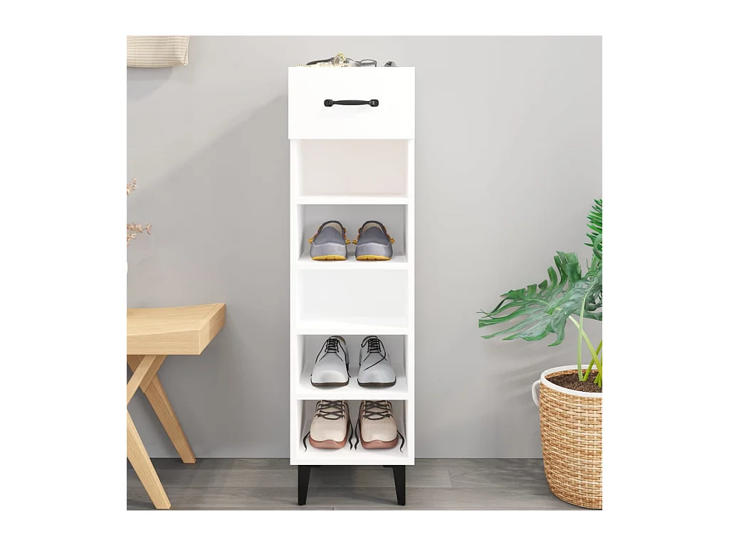 Armoire à chaussure Blanc brillant 30x35x105 cm Bois ingénierie