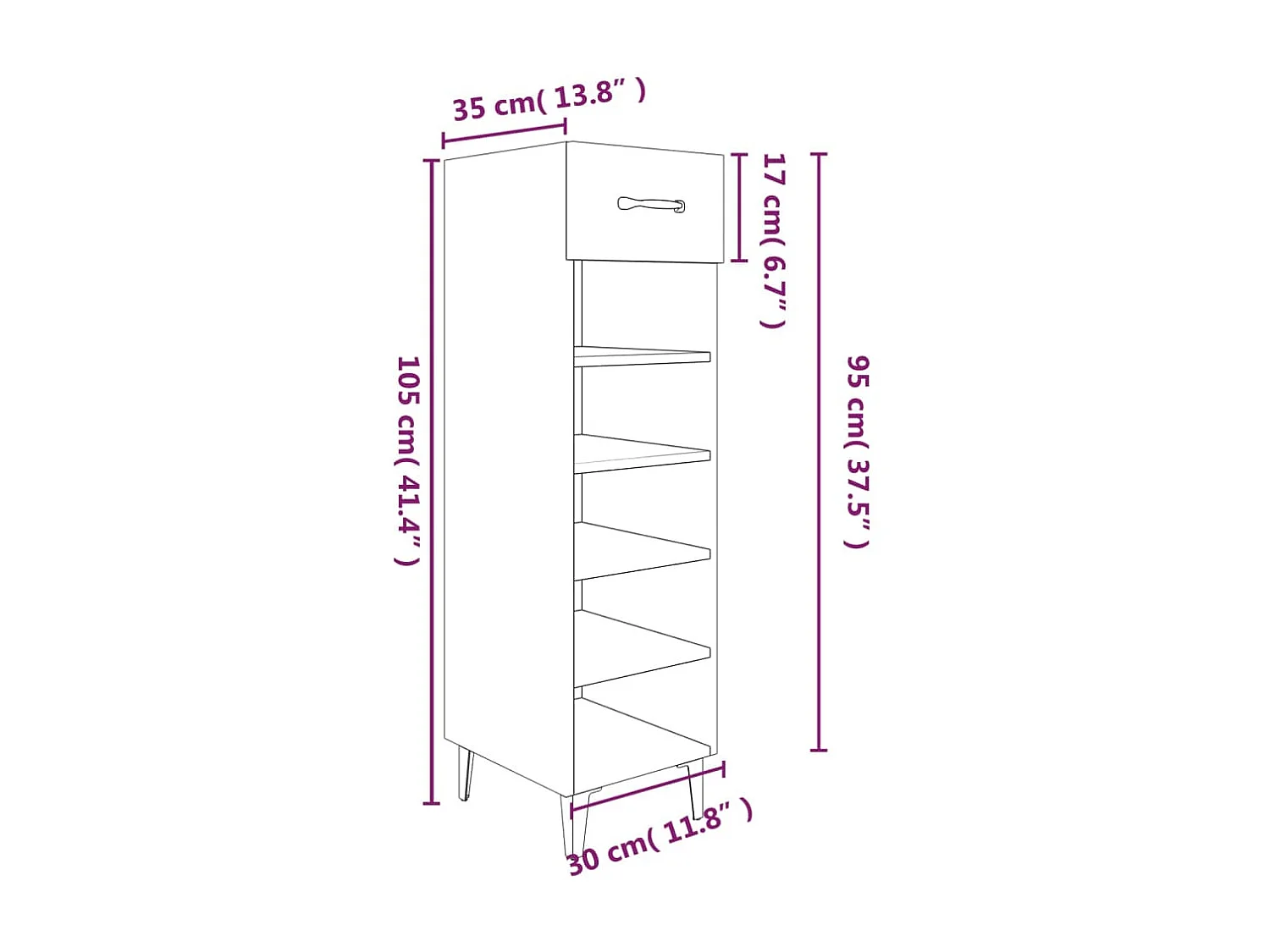 Armoire à chaussure Blanc brillant 30x35x105 cm Bois ingénierie