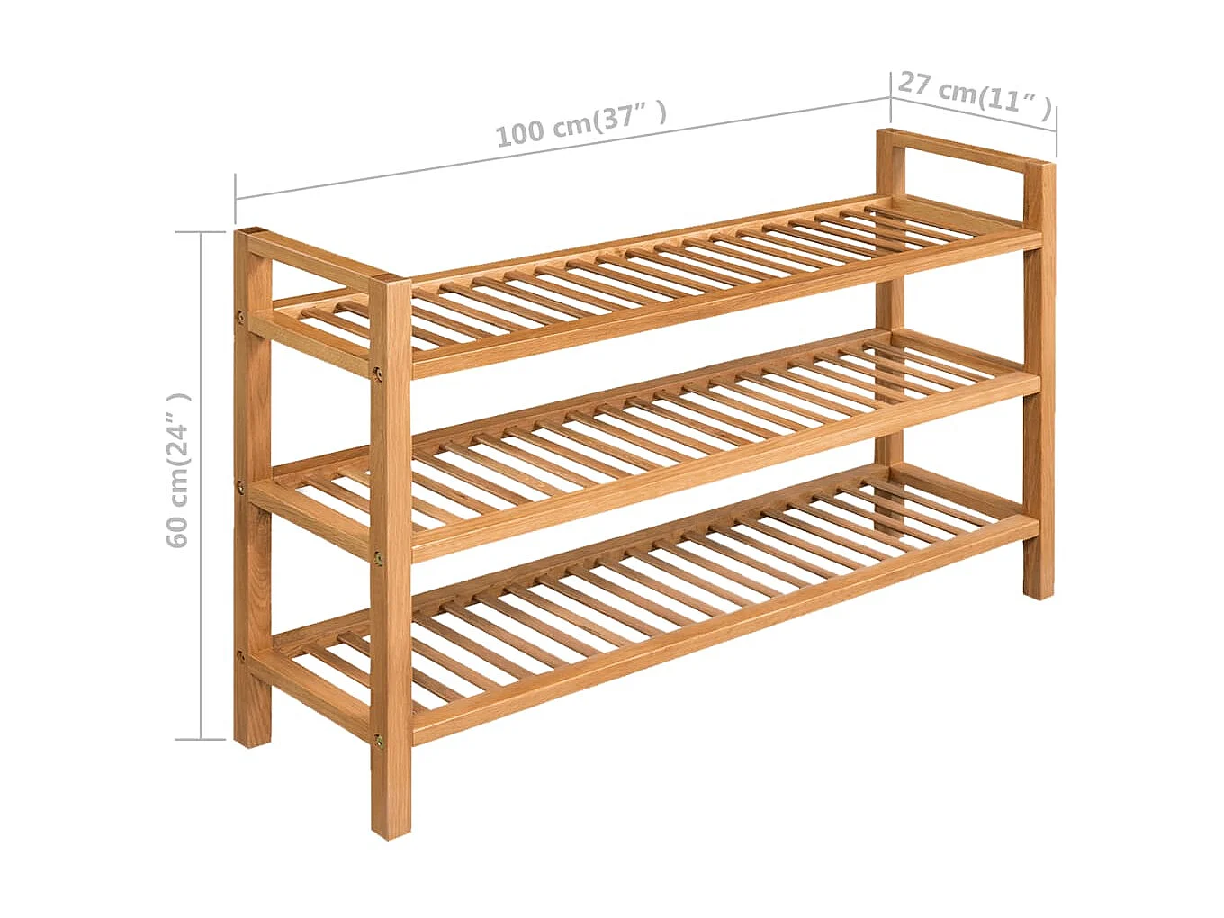 scarpiera con 3 ripiani 100x27x60 cm Rovere massello