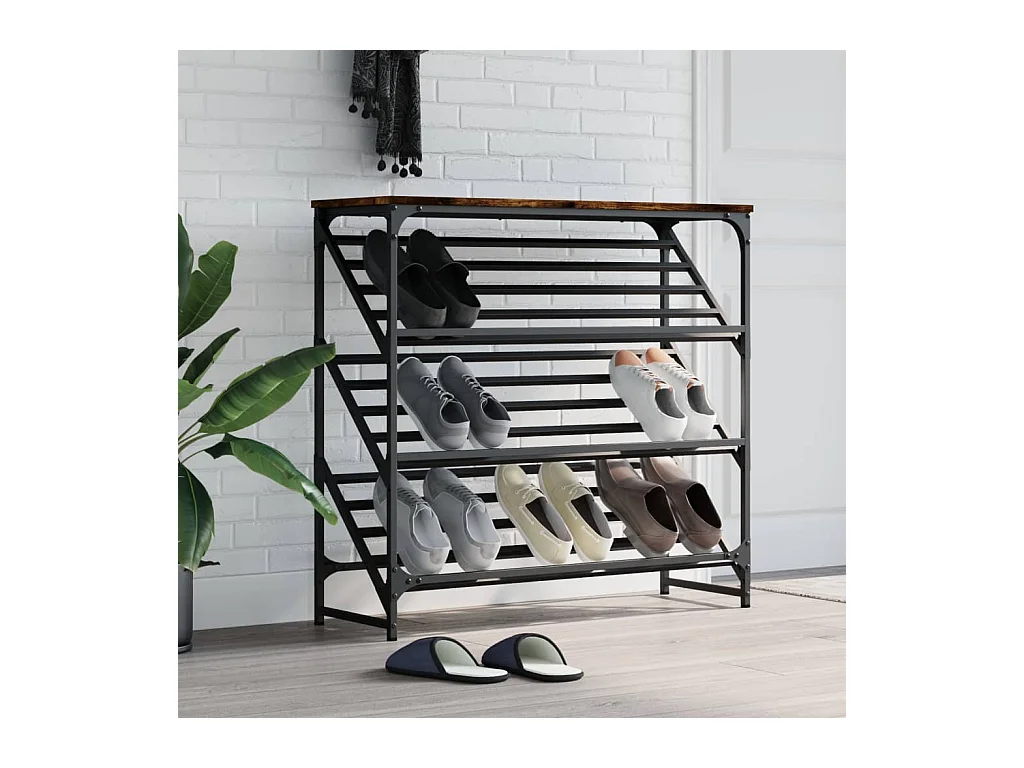 étagère à chaussures chêne fumé 90x30x85 cm bois d'ingénierie