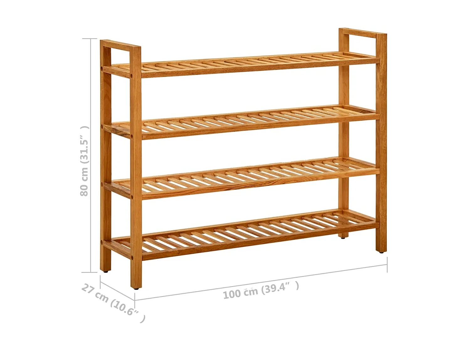 étagère à chaussures à 4 niveaux 100x27x80 cm Chêne massif