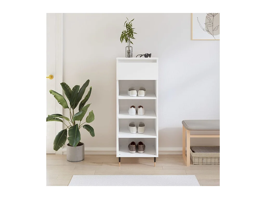 Armoire à chaussures Blanc brillant 40x36x105cm Bois ingénierie