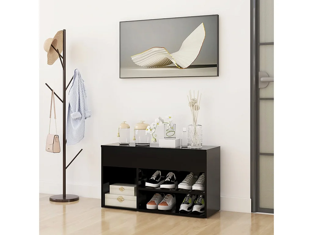Panca per scarpe Nera 80x30x45 cm Truciolare