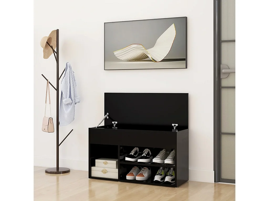 Panca per scarpe Nera 80x30x45 cm Truciolare