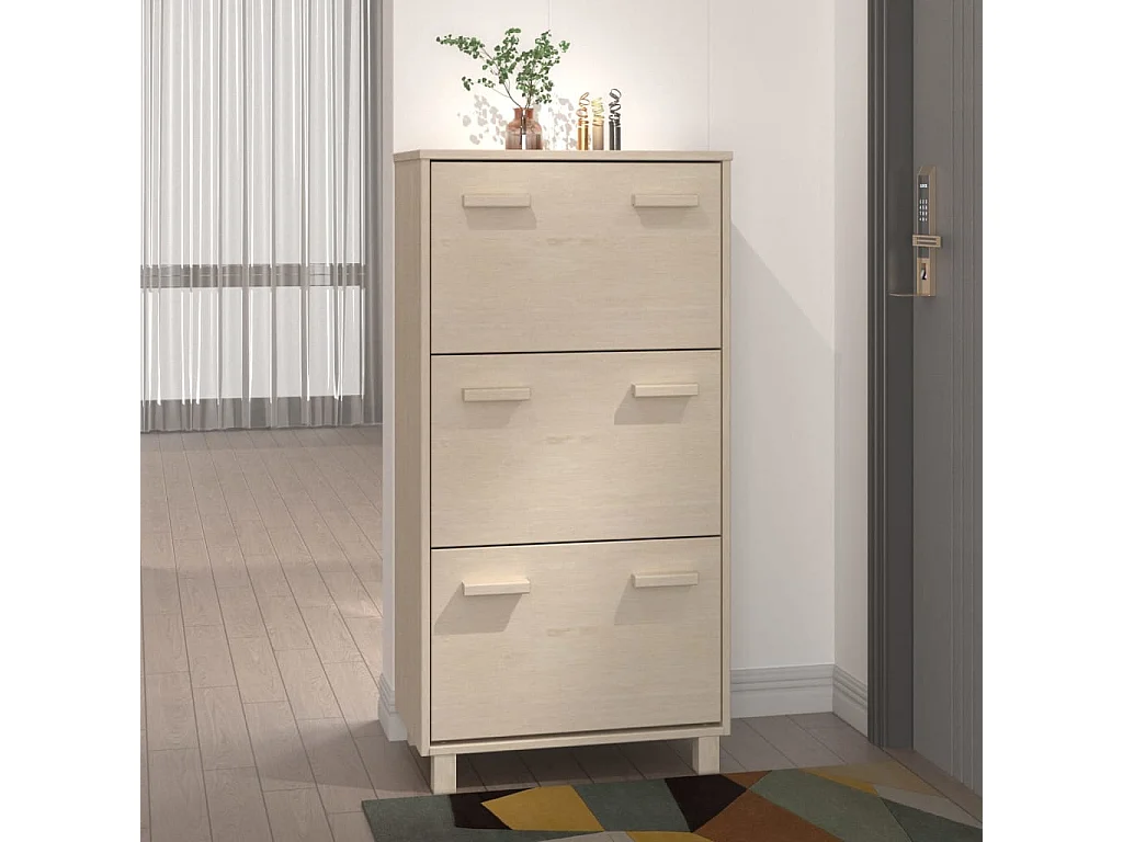 Armoire à chaussures HAMAR Marron miel 59,5x35x117cm Pin massif