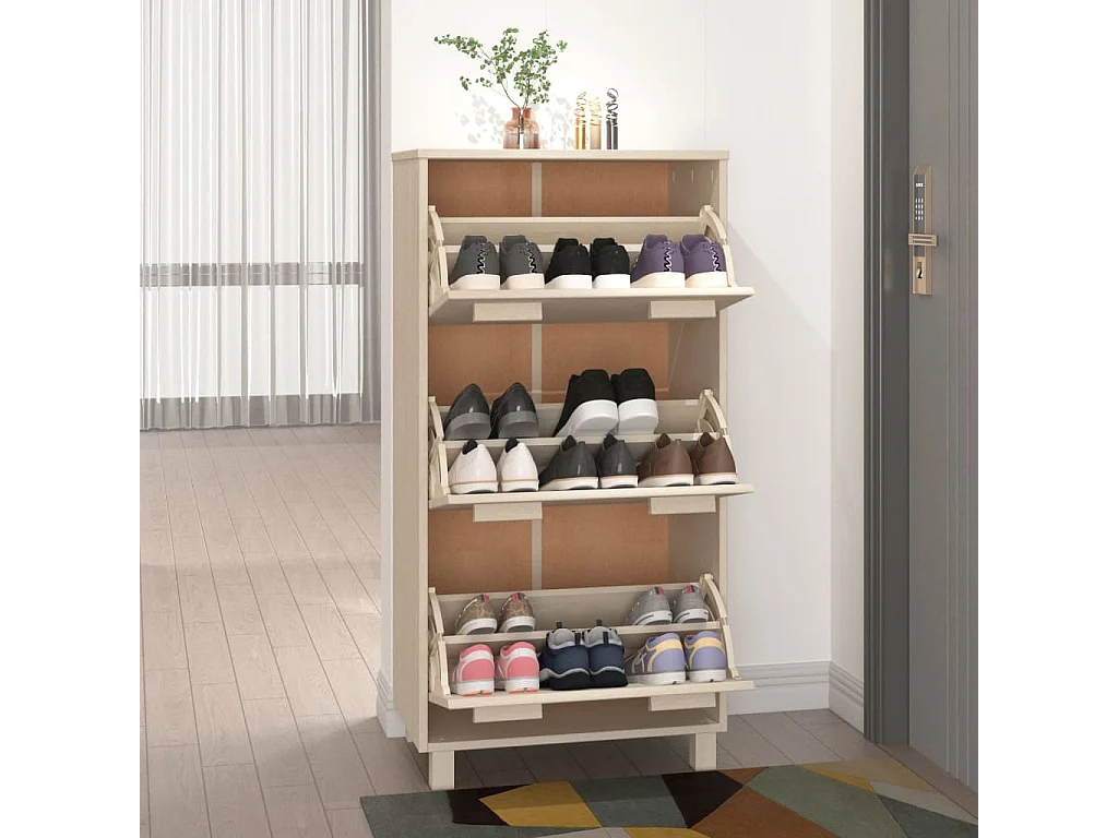 Armoire à chaussures HAMAR Marron miel 59,5x35x117cm Pin massif