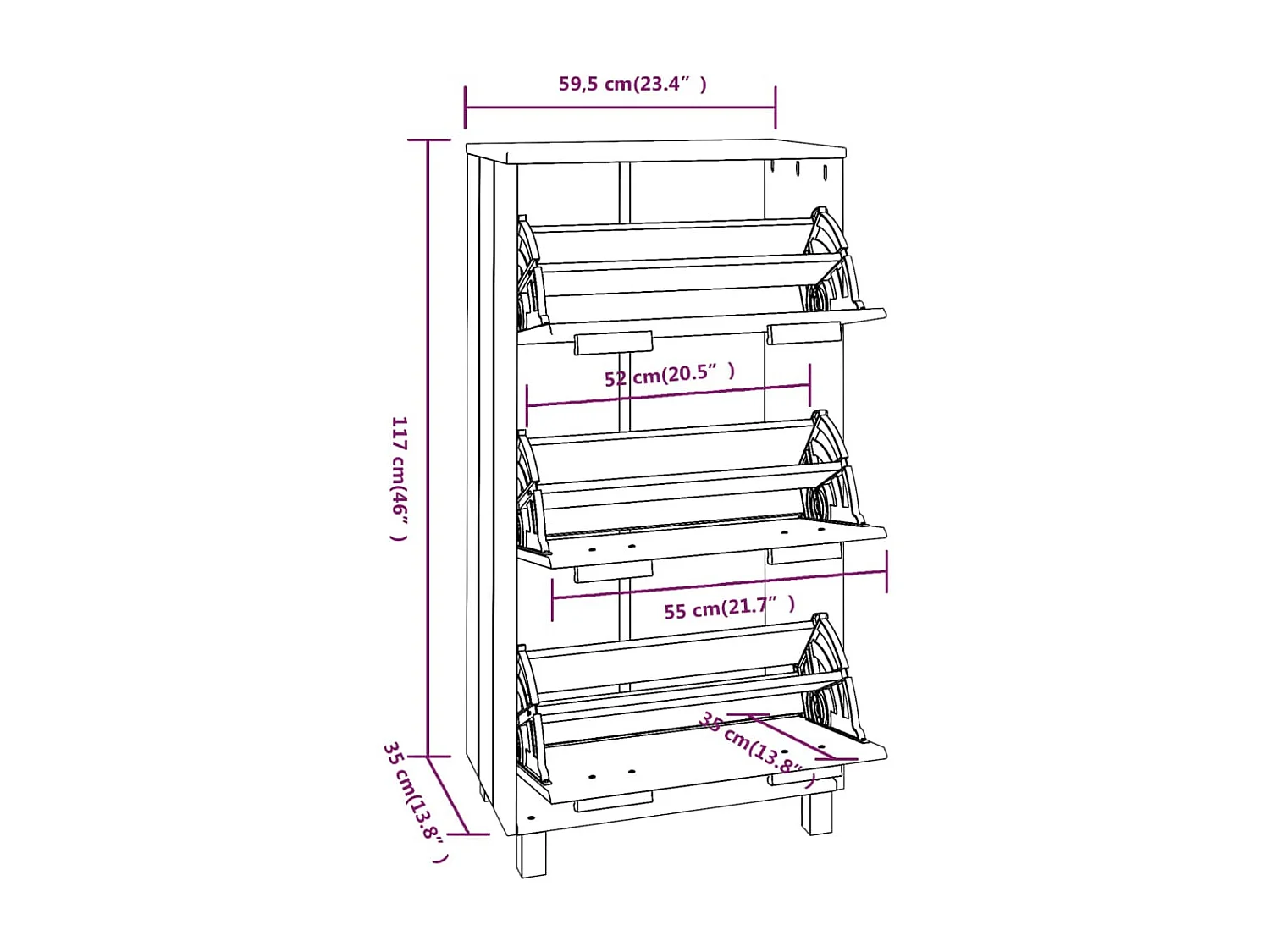 Armoire à chaussures HAMAR Marron miel 59,5x35x117cm Pin massif