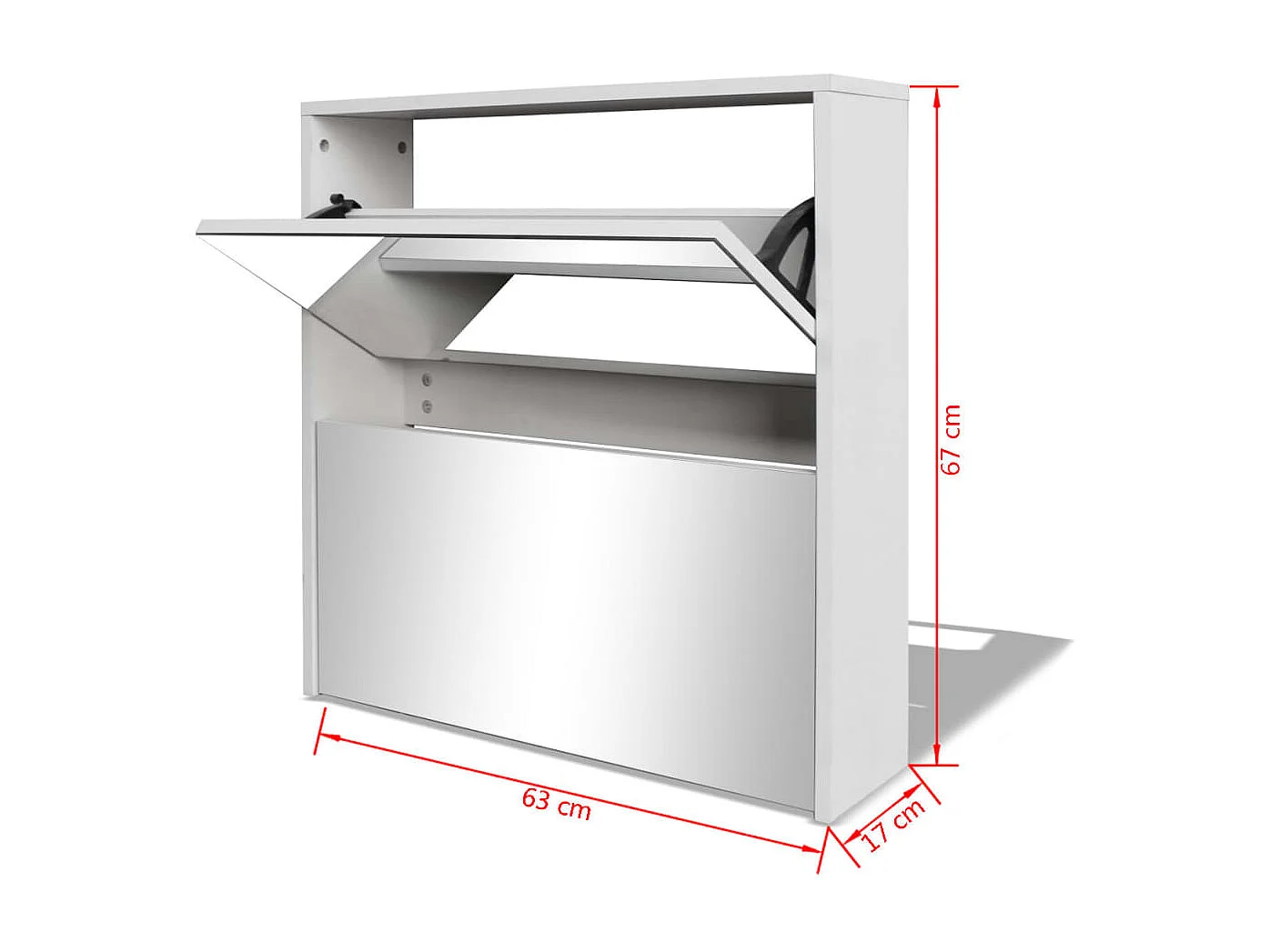 2-laags schoenenkast met spiegel 63 x 17 x 67 cm wit