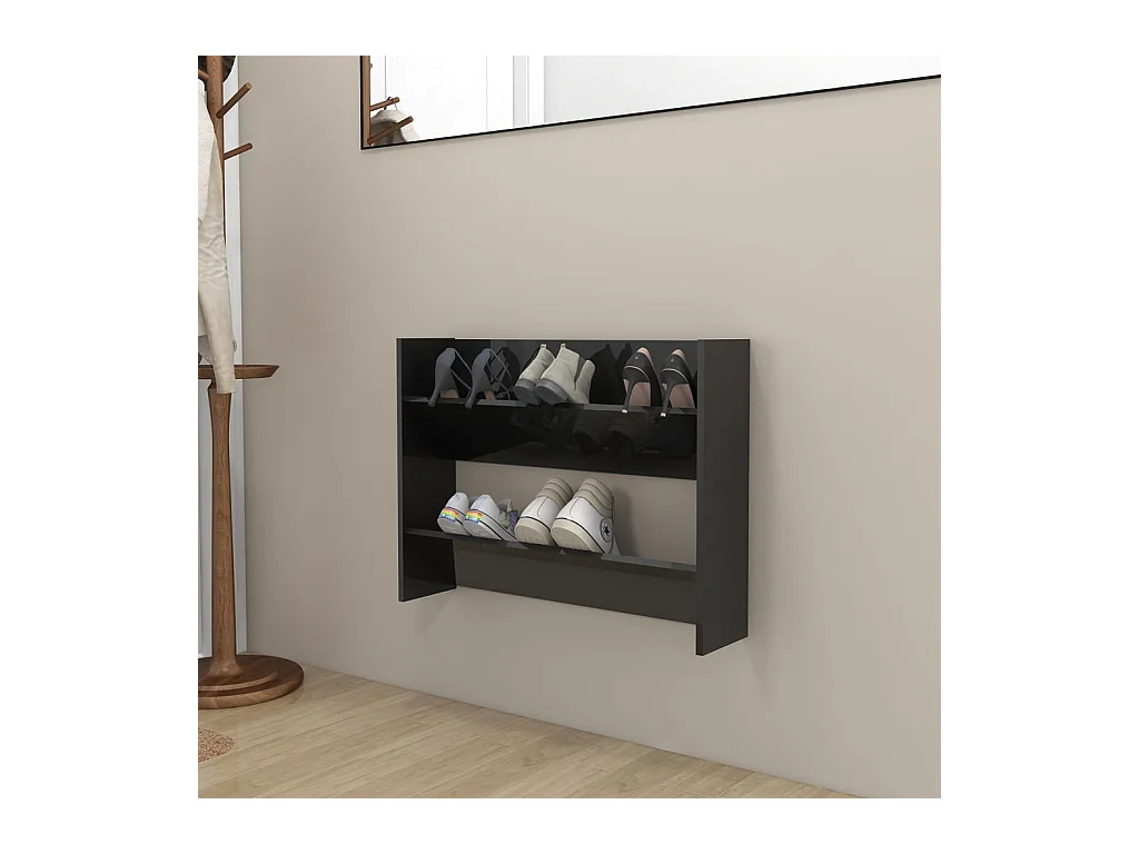 Armoire à chaussures murale Noir brillant 80x18x60 cm Aggloméré