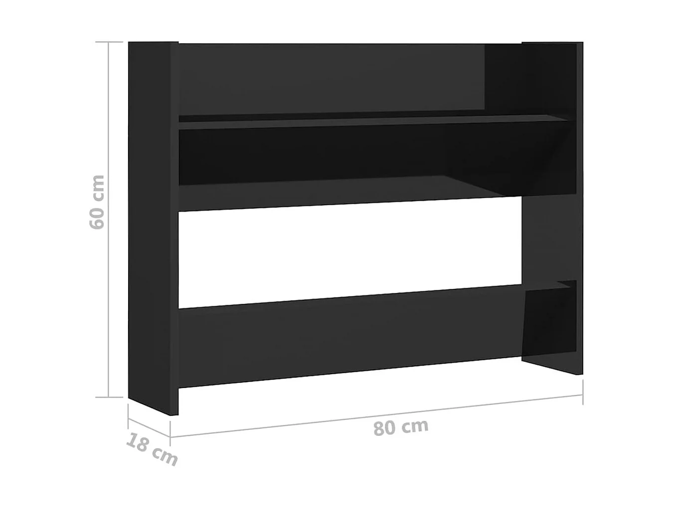 Schoenenkast voor wandmontage Glanzend zwart 80x18x60 cm Spaanplaat