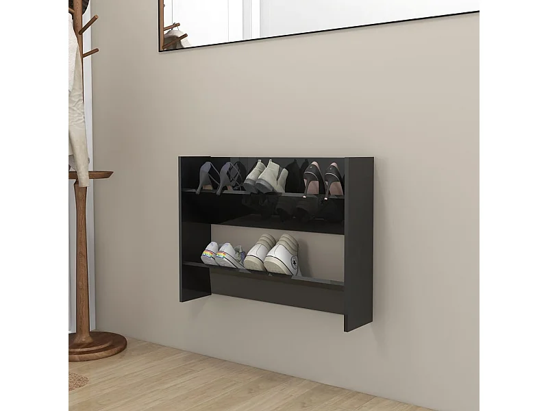Schoenenkast voor wandmontage Glanzend zwart 80x18x60 cm Spaanplaat