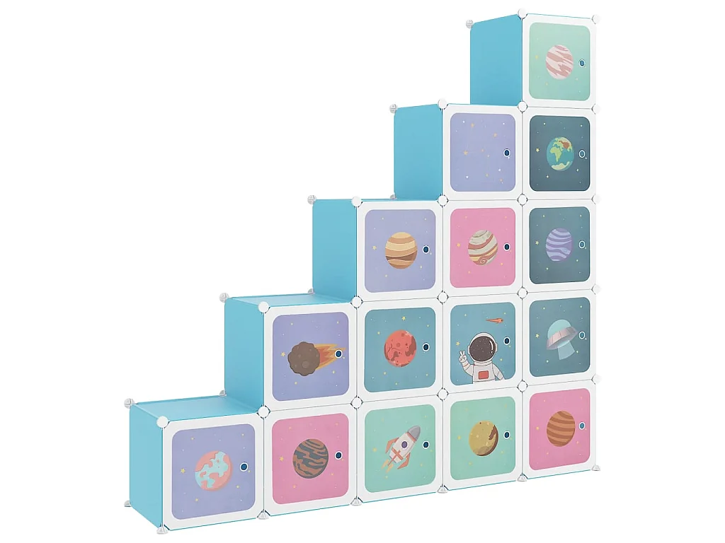 Aufbewahrungsschrank für Kinder mit 15 Würfeln aus blauem PP