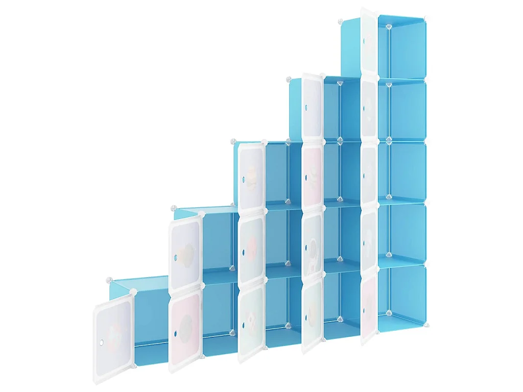 Aufbewahrungsschrank für Kinder mit 15 Würfeln aus blauem PP