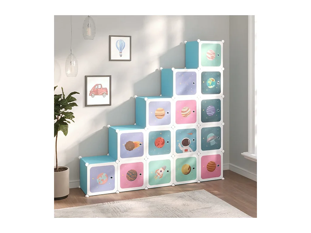 Armoire de rangement pour enfants avec 15 cubes Bleu PP