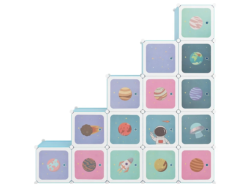 Aufbewahrungsschrank für Kinder mit 15 Würfeln aus blauem PP