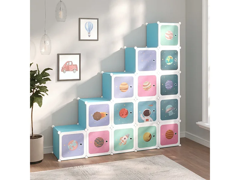 Armoire de rangement pour enfants avec 15 cubes Bleu PP
