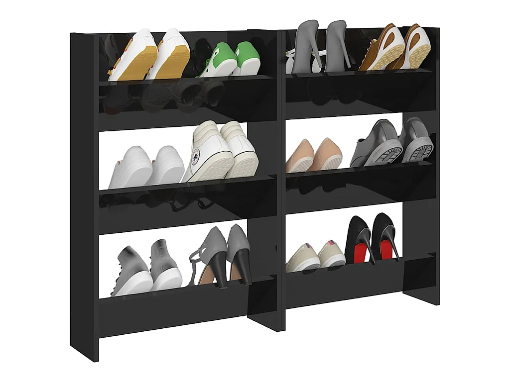 Schoenenkasten voor wandmontage 2 stuks Glanzend zwart 60x18x90 cm