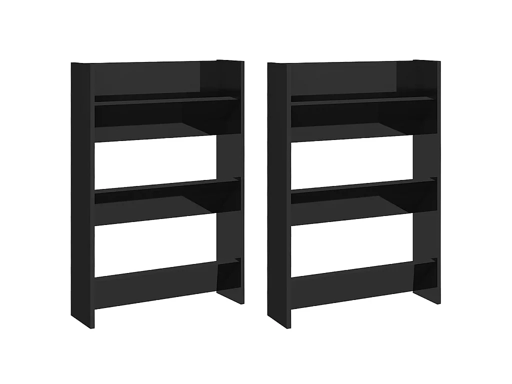 Armoires à chaussures murales 2 pcs Noir brillant 60x18x90 cm