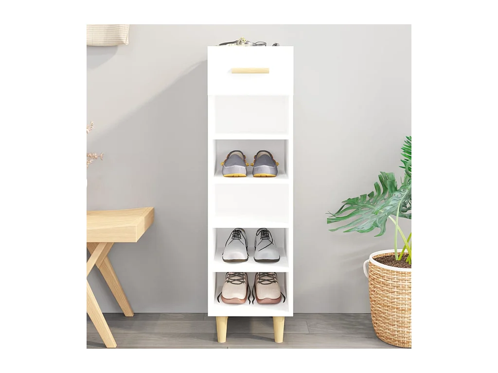 Schoenenkast Glanzend wit 30x35x105 cm Bewerkt hout