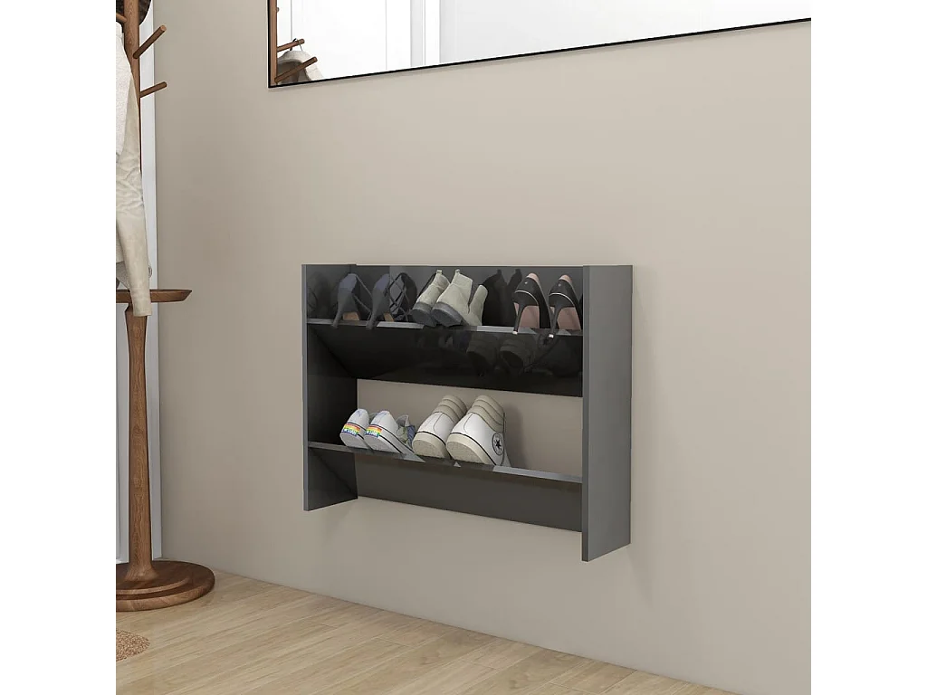 Schuhschrank zur Wandmontage, glänzend grau, 80 x 18 x 60 cm, Spanplatte
