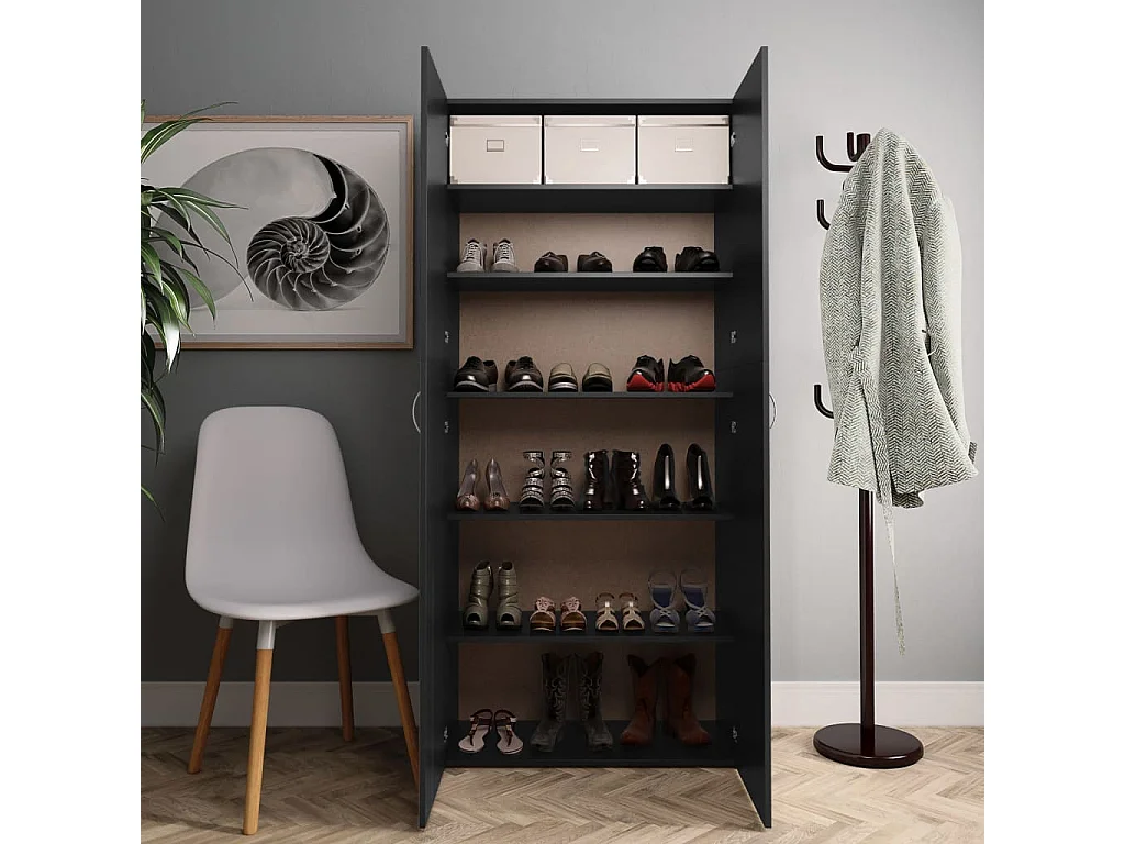 Armoire à chaussures Noir 80 x 35,5 x 180 cm Aggloméré