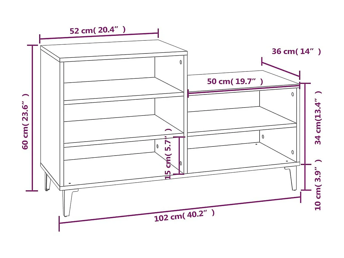 Armoire à chaussures Chêne marron 102x36x60cm Bois d'ingénierie